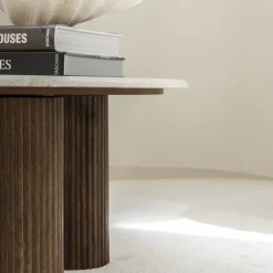 SULA Table basse en marbre et bois massif ø80cm