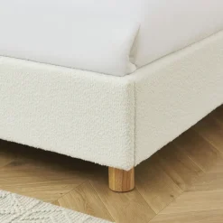 TAJUR Lit coffre en tissu bouclette et cannage 160x200cm