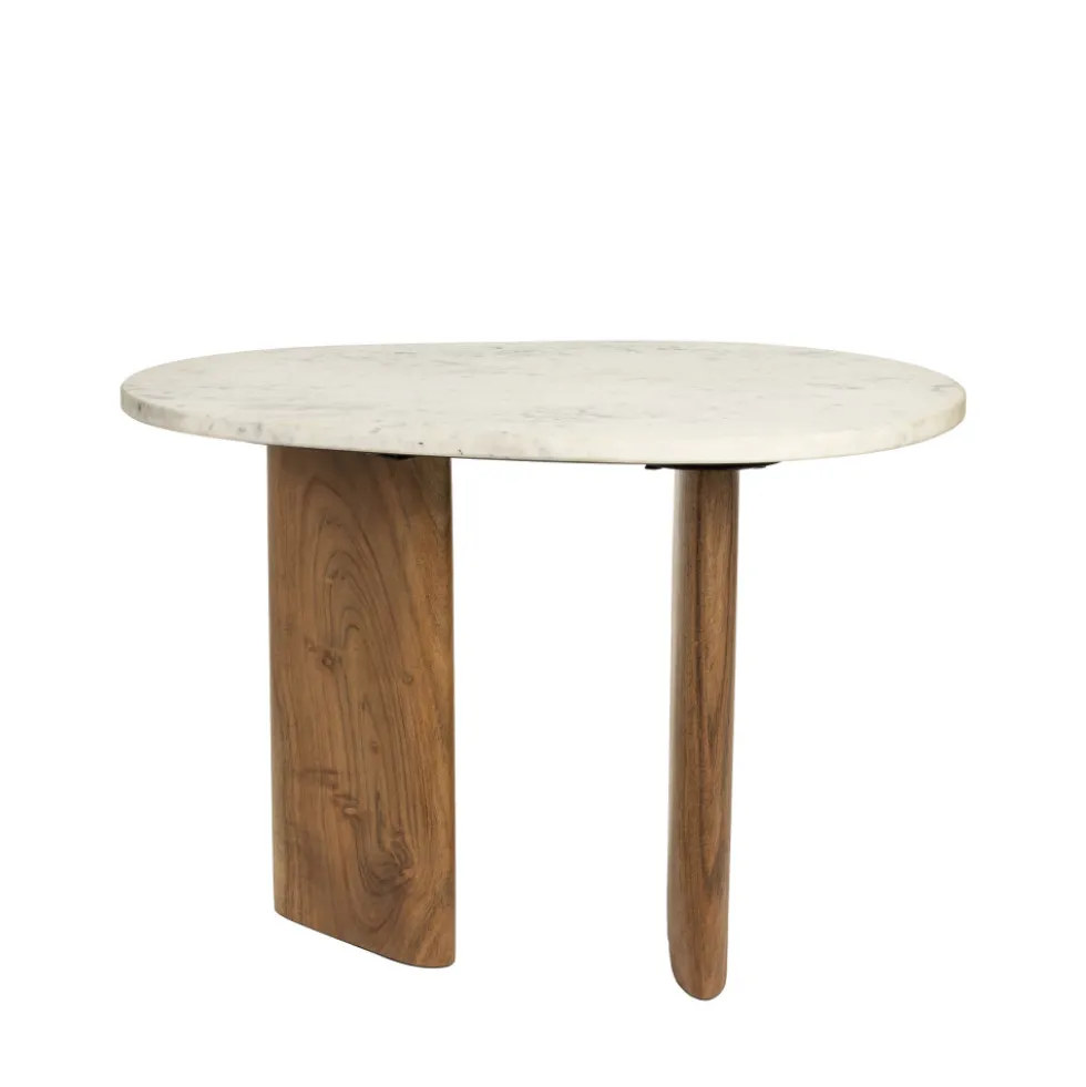TANDA Table d'appoint organique en marbre et bois 37x56cm