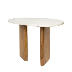 TANDA Table d'appoint organique en marbre et bois 37x56cm