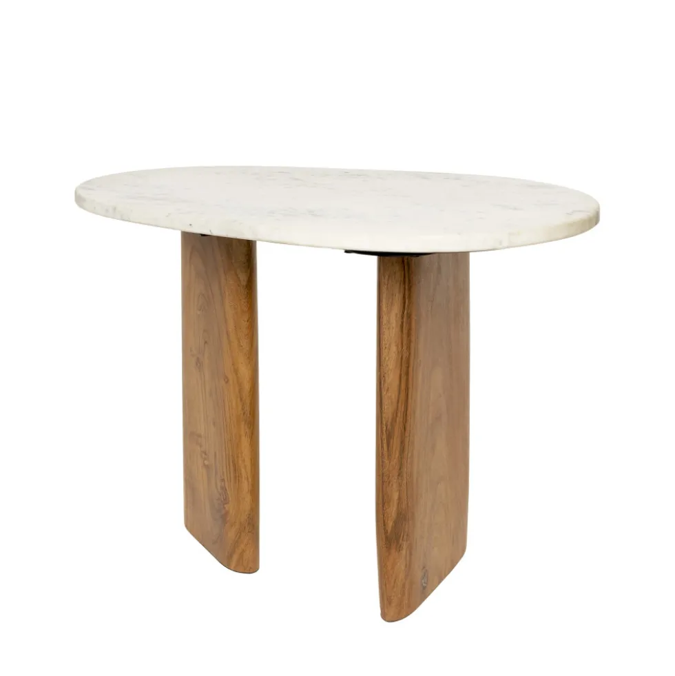 TANDA Table d'appoint organique en marbre et bois 37x56cm