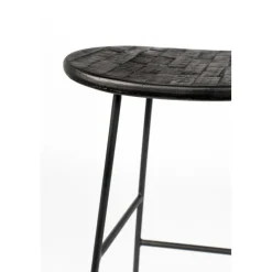 TANGLE Tabouret de bar en teck recyclé et métal H62cm