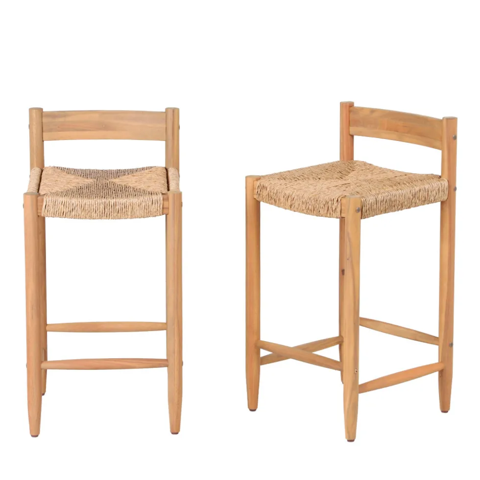 TANNO Lot de 2 tabourets de bar intérieur/extérieur en bois H66cm