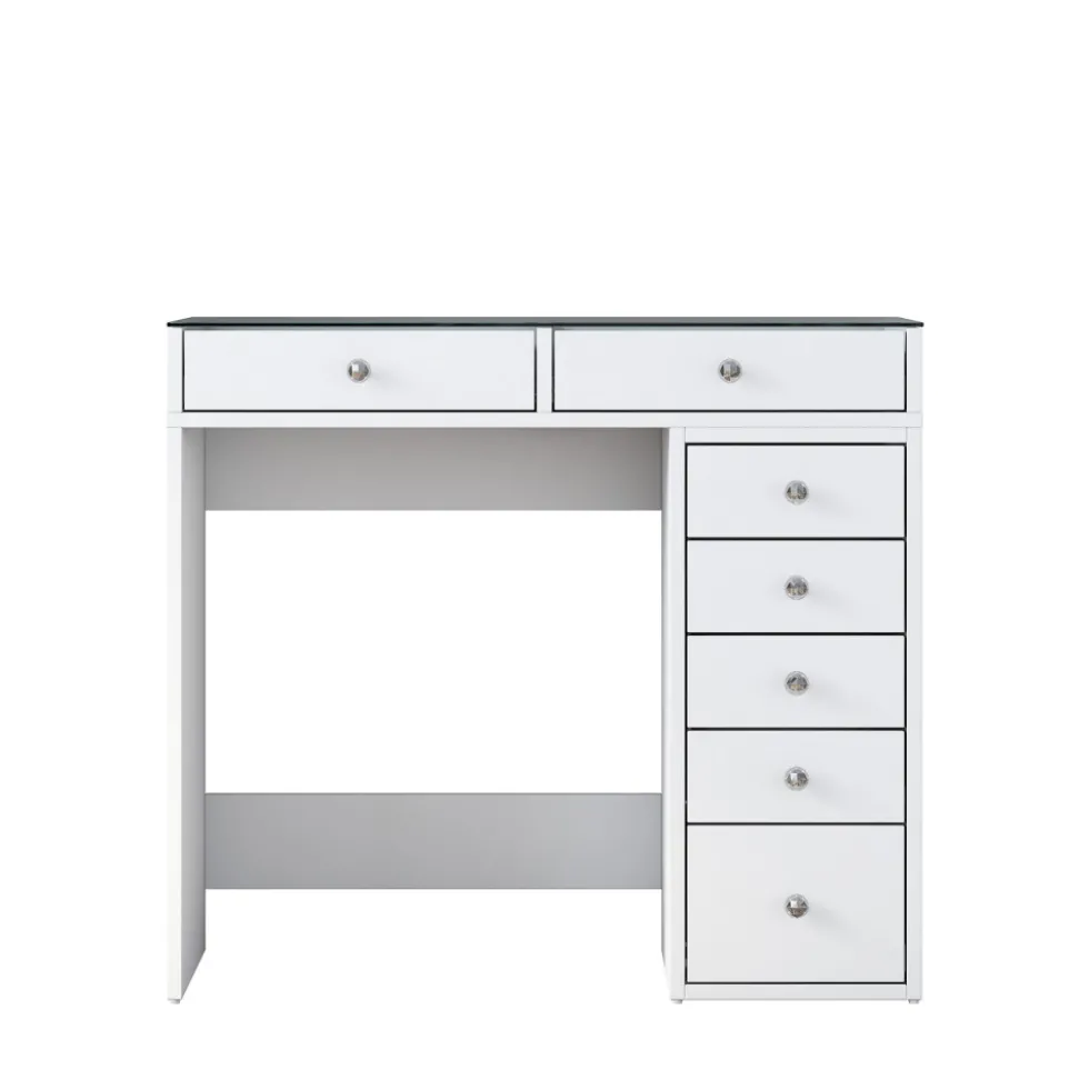 TIYA Coiffeuse 7 tiroirs avec plateau en verre L90cm