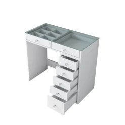 TIYA Coiffeuse 7 tiroirs avec plateau en verre L90cm