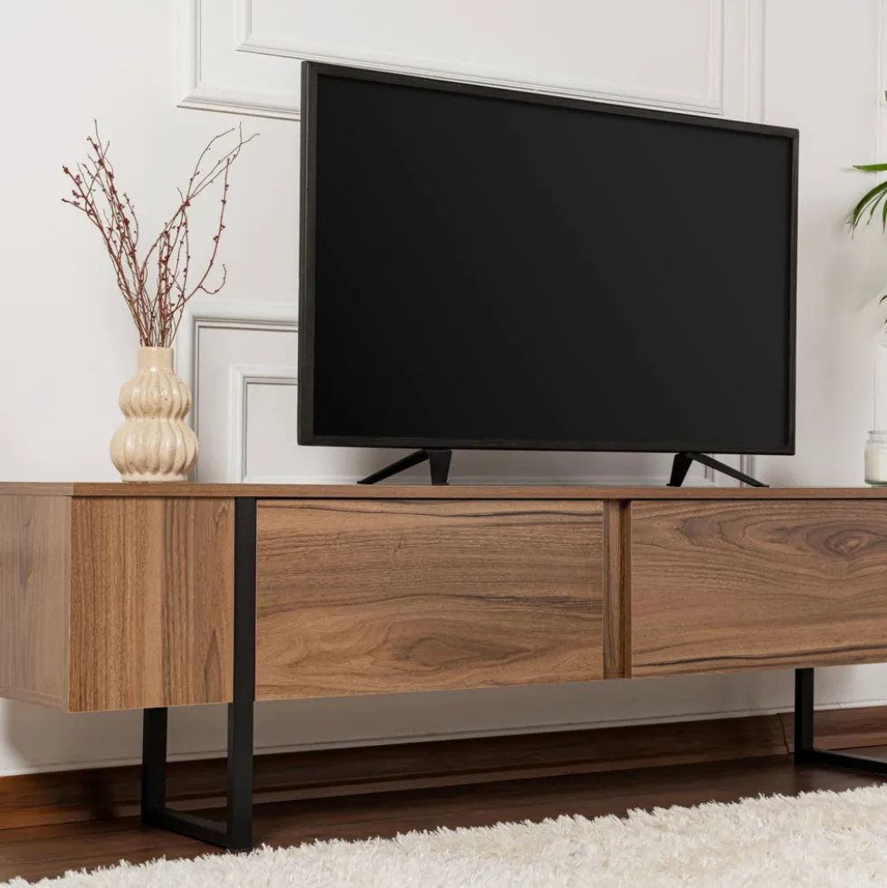 TOD Meuble TV 2 portes en bois et métal L180cm
