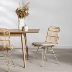 UYUNI Lot de 2 chaises design en rotin pieds beiges
