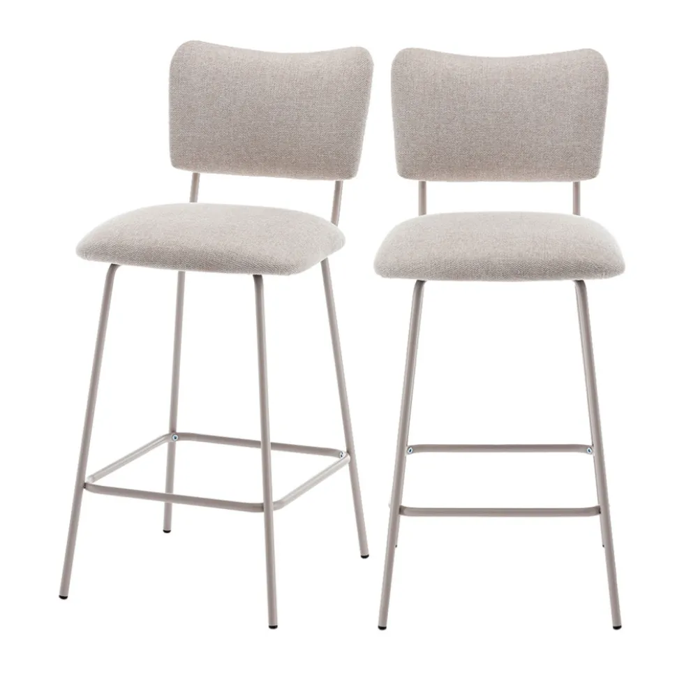 VANDER Lot de 2 chaises de bar en tissu et métal pieds beiges H65cm