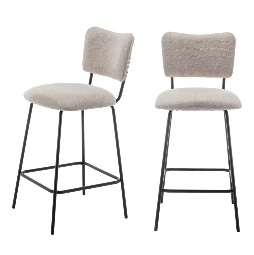 VANDER Lot de 2 chaises de bar en tissu et métal H65cm