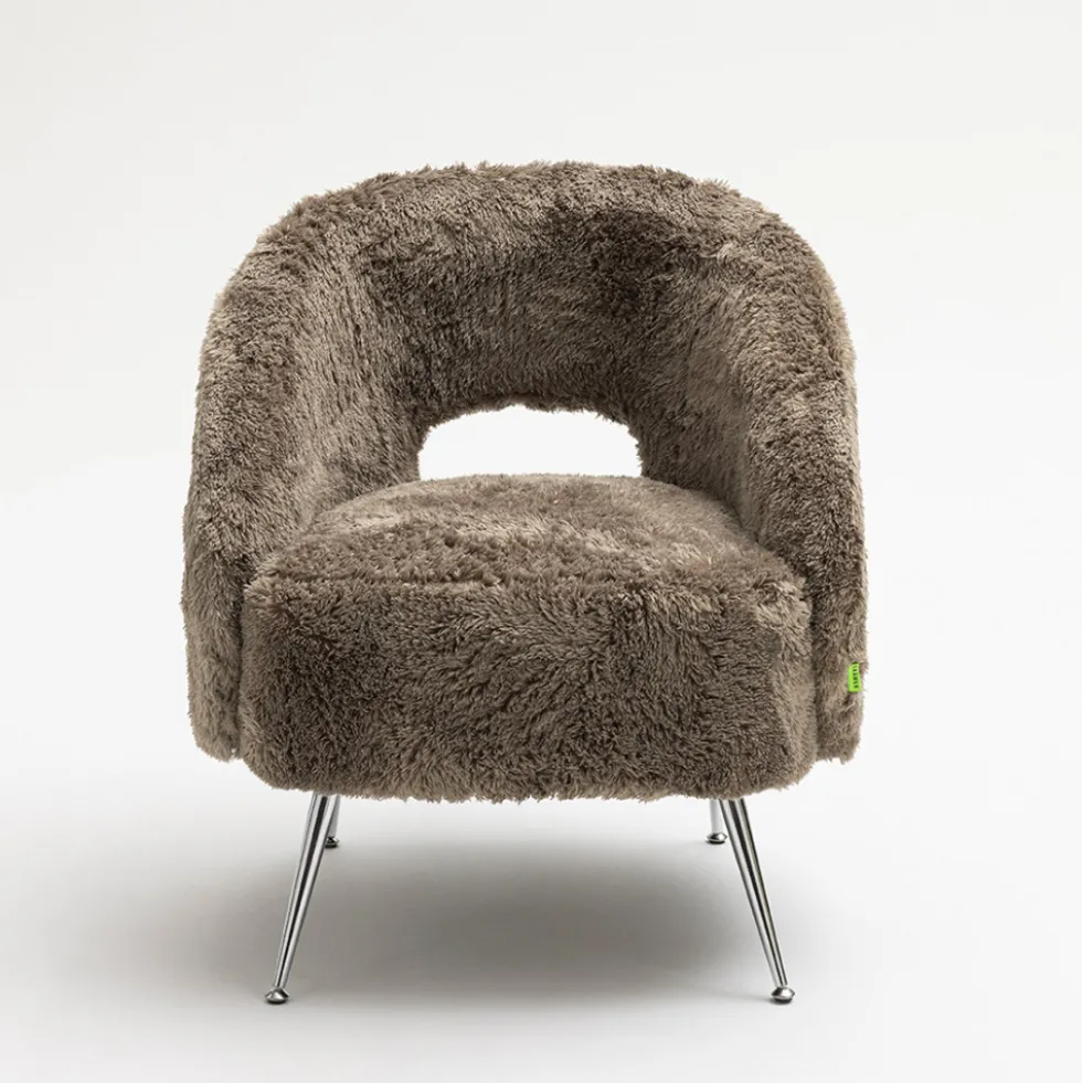 VERNO Fauteuil imitation fourrure pieds chrome