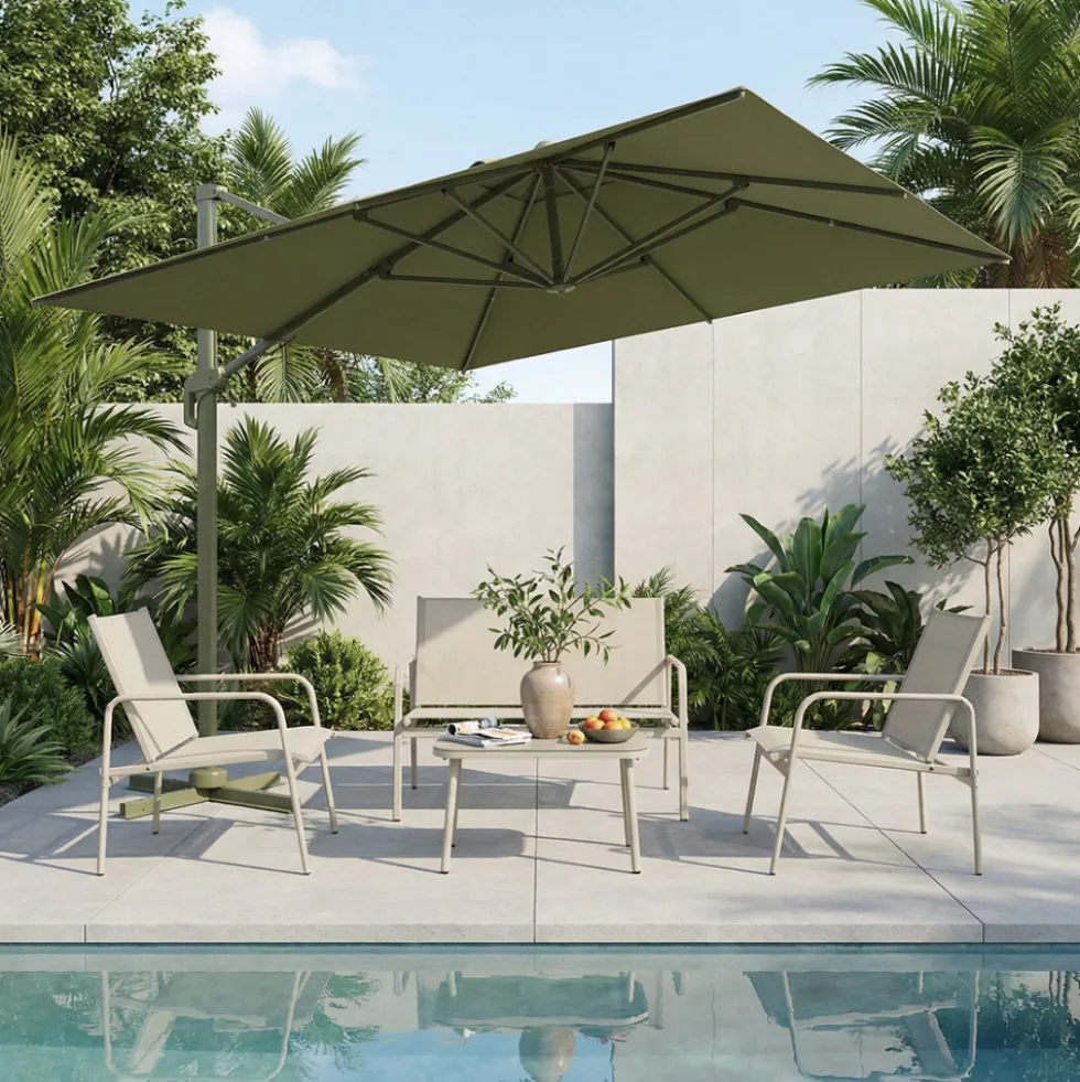 VEYA Parasol rectangulaire déporté en aluminium 3x4m
