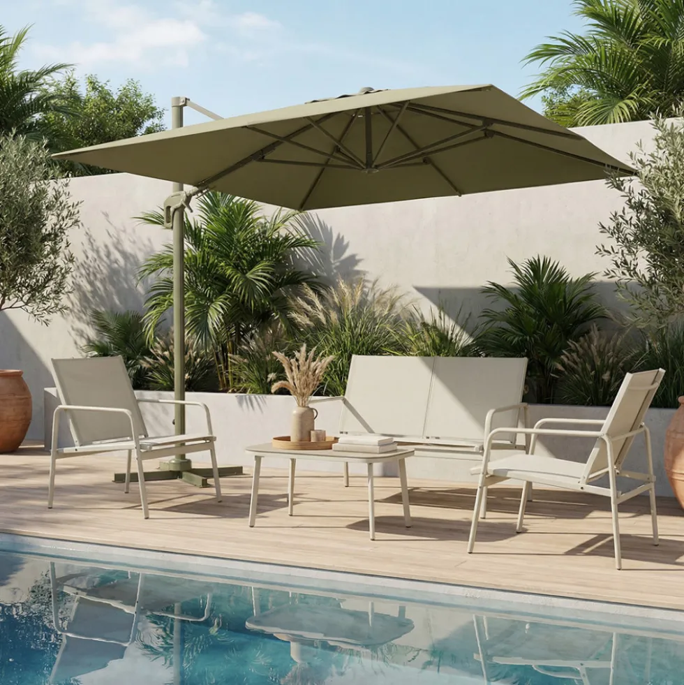 VEYA Parasol rectangulaire déporté en aluminium 3x4m