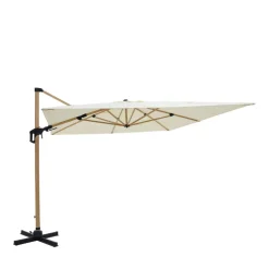VEYA Parasol rectangulaire déporté en aluminium et effet bois 3x4m