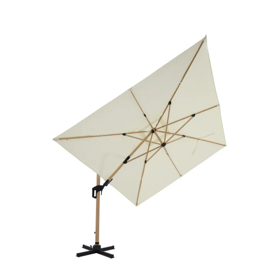VEYA Parasol rectangulaire déporté en aluminium et effet bois 3x4m