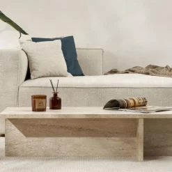 VIKA Table basse en effet travertin 120x45cm