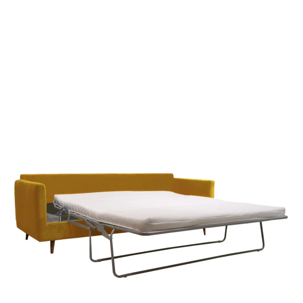 VILLABON Canapé convertible 4 places en velours pieds bois foncé