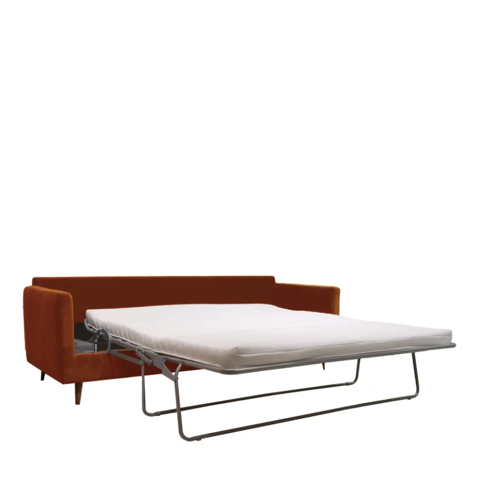 VILLABON Canapé convertible 4 places en velours pieds bois foncé