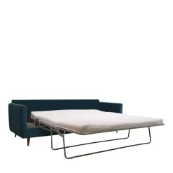 VILLABON Canapé convertible 4 places en velours pieds bois foncé