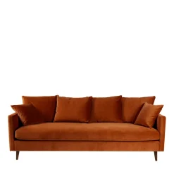 VILLABON Canapé convertible 3 places en velours pieds bois foncé