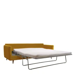 VILLABON Canapé convertible 3 places en velours pieds bois foncé