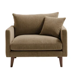 VILLABON Fauteuil XL en tissu pieds bois foncé