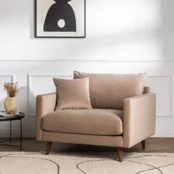 VILLABON Fauteuil XL en velours pieds bois foncé