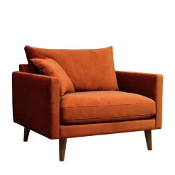 VILLABON Fauteuil XL en velours pieds bois foncé