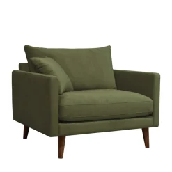 VILLABON Fauteuil XL en velours pieds bois foncé