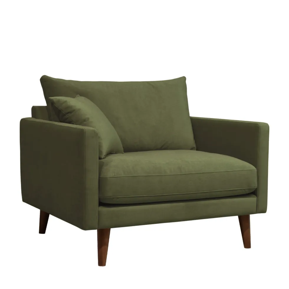 VILLABON Fauteuil XL en velours pieds bois foncé