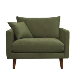 VILLABON Fauteuil XL en velours pieds bois foncé