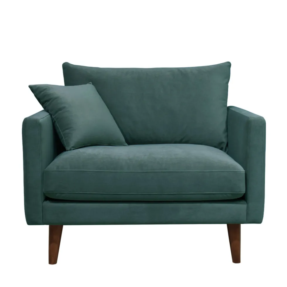 VILLABON Fauteuil XL en velours pieds bois foncé