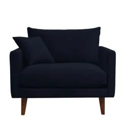 VILLABON Fauteuil XL en velours pieds bois foncé