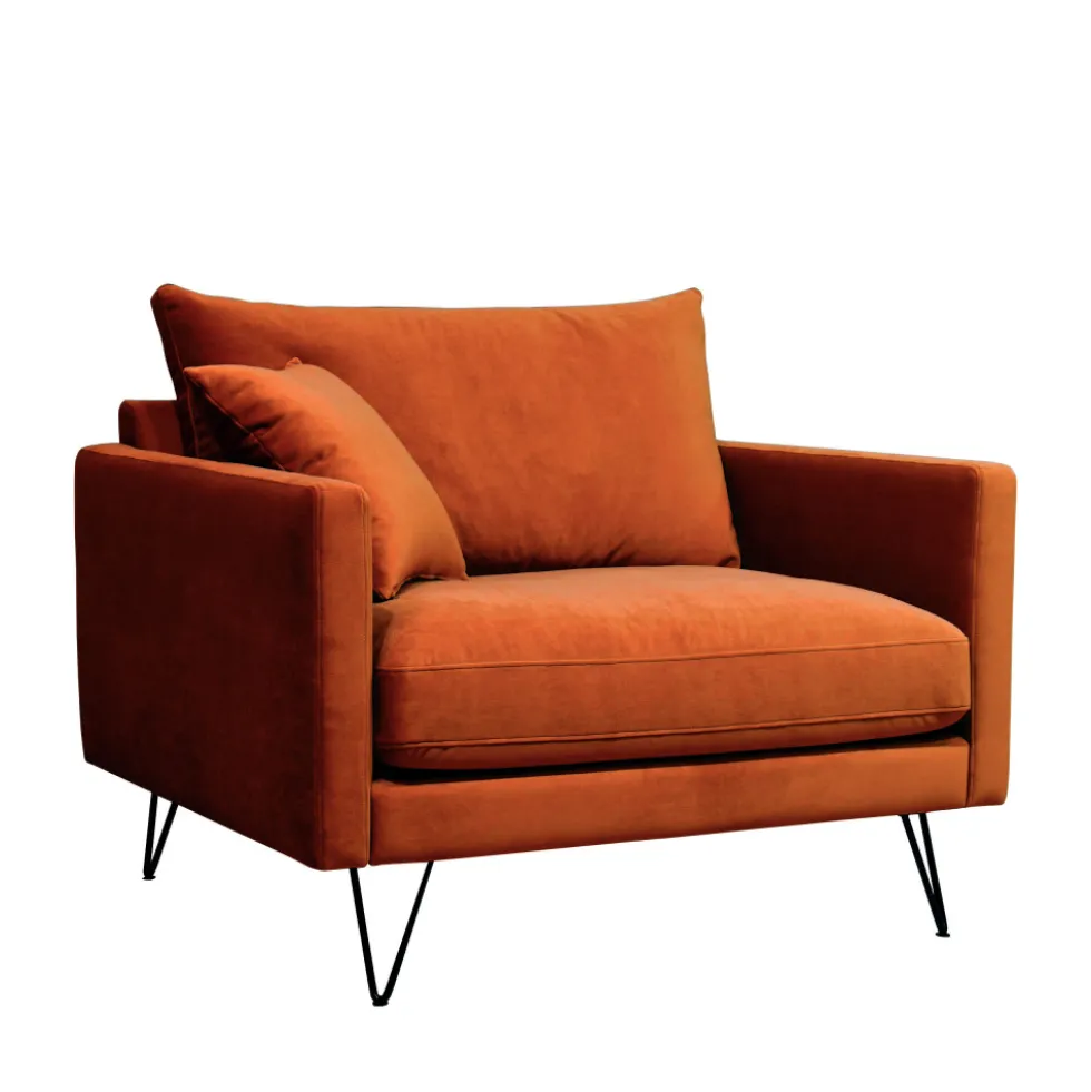 VILLABON Fauteuil XL en velours pieds épingles noirs