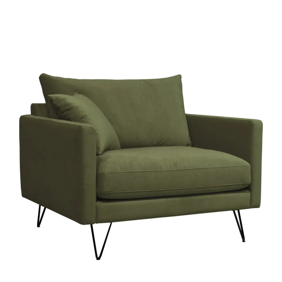 VILLABON Fauteuil XL en velours pieds épingles noirs