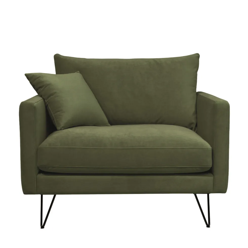 VILLABON Fauteuil XL en velours pieds épingles noirs