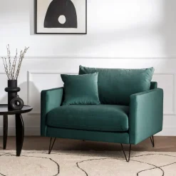 VILLABON Fauteuil XL en velours pieds épingles noirs
