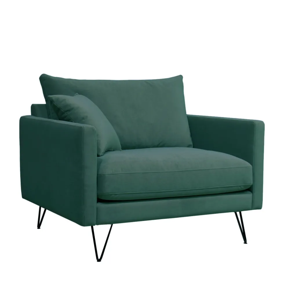 VILLABON Fauteuil XL en velours pieds épingles noirs