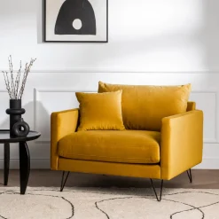 VILLABON Fauteuil XL en velours pieds épingles noirs