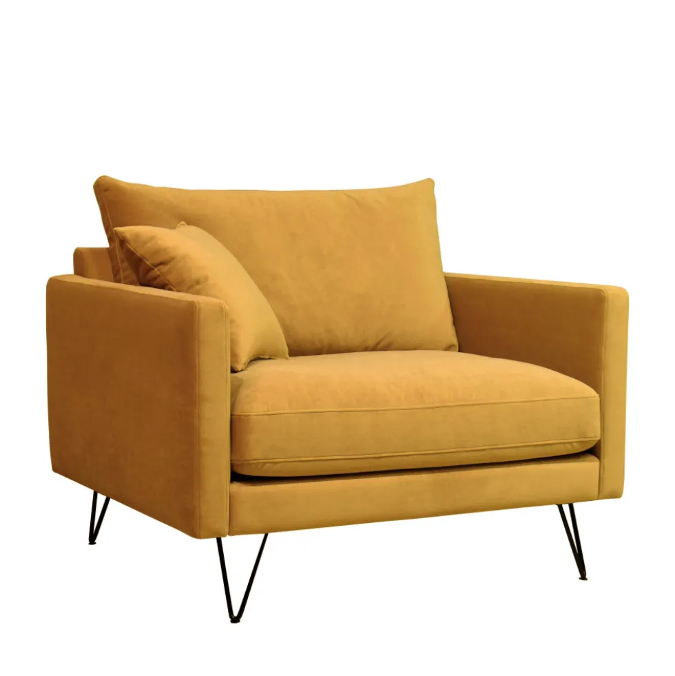 VILLABON Fauteuil XL en velours pieds épingles noirs