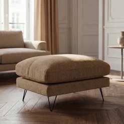 VILLABON Pouf en tissu pieds épingles noirs