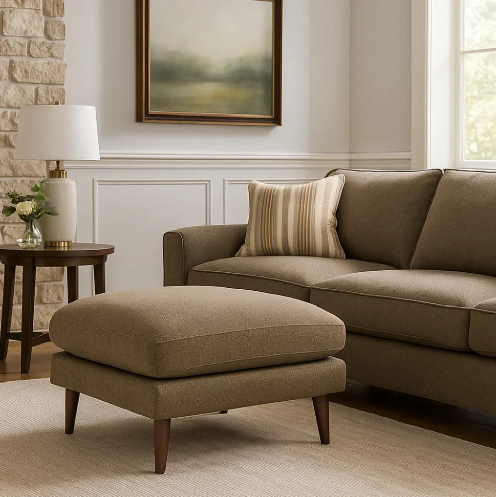 VILLABON Pouf en tissu pieds bois foncé