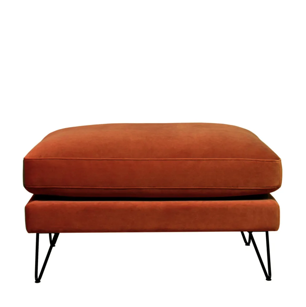VILLABON Pouf en velours pieds épingles noirs