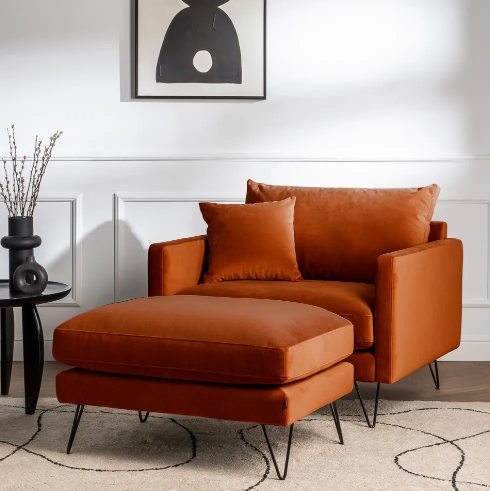VILLABON Pouf en velours pieds épingles noirs