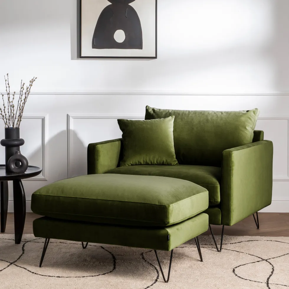 VILLABON Pouf en velours pieds épingles noirs
