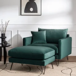 VILLABON Pouf en velours pieds épingles noirs