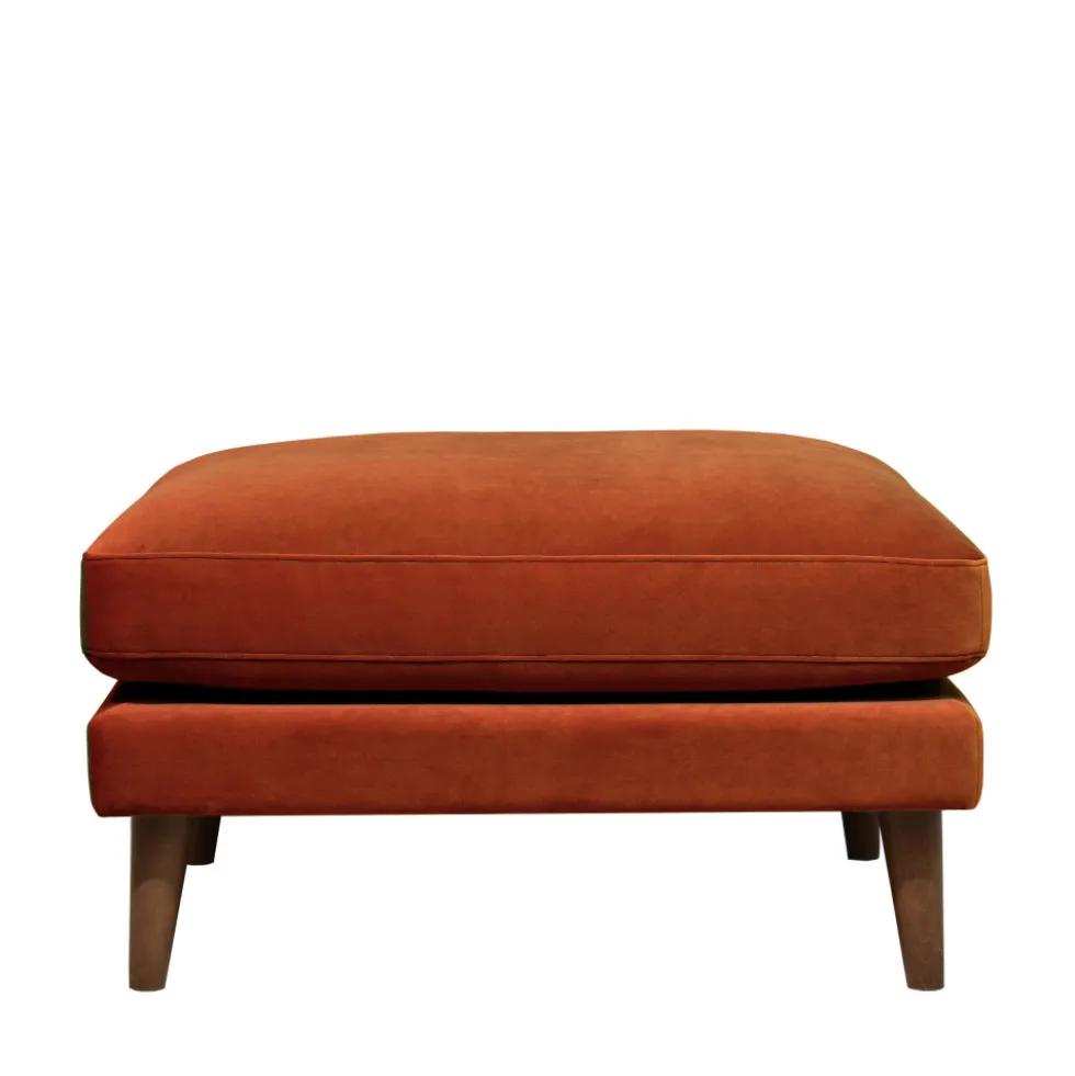 VILLABON Pouf en velours pieds bois foncé