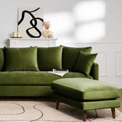 VILLABON Pouf en velours pieds bois foncé