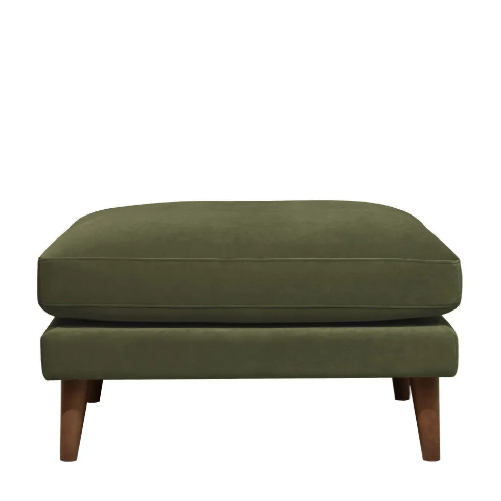 VILLABON Pouf en velours pieds bois foncé