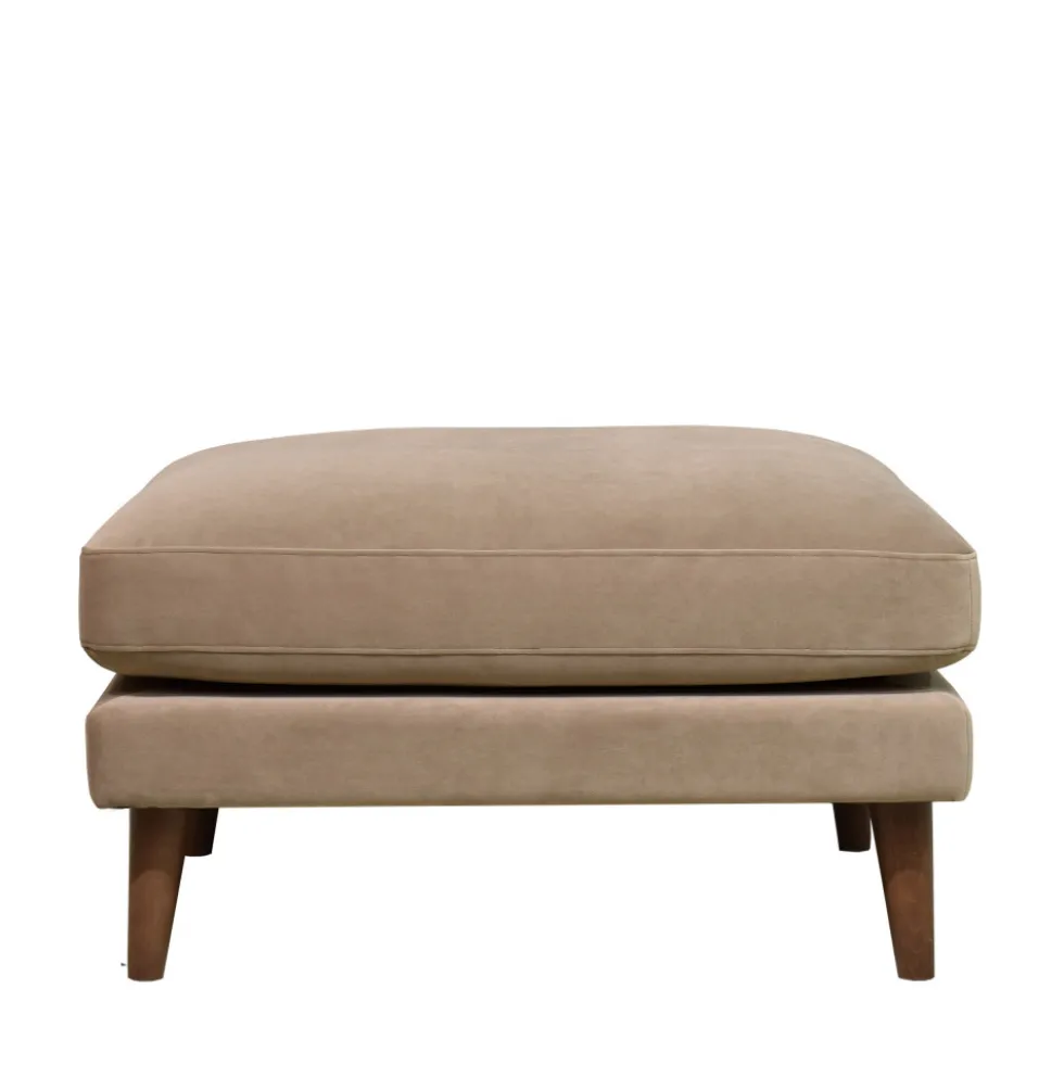 VILLABON Pouf en velours pieds bois foncé
