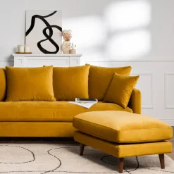 VILLABON Pouf en velours pieds bois foncé